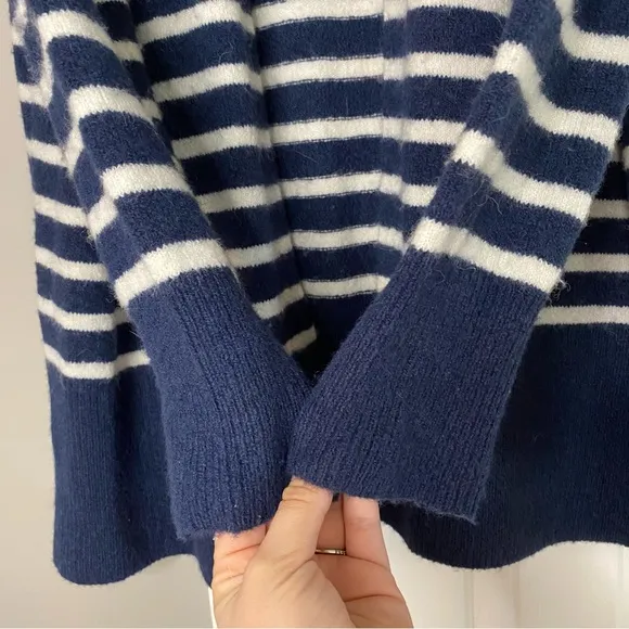 Madewell Cozy Short Walker Striped Cardigan Sweater Blue White Small Wool Alpaca