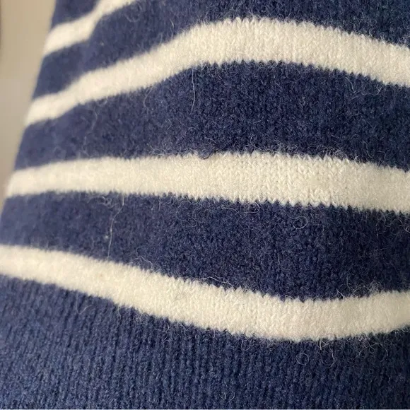 Madewell Cozy Short Walker Striped Cardigan Sweater Blue White Small Wool Alpaca