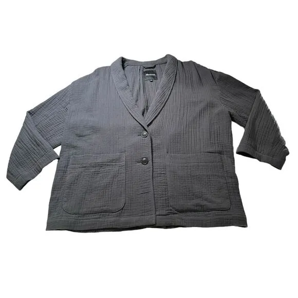 Madewell Lightspun Dorset Blazer Cotton Pockets Button Gray XXL