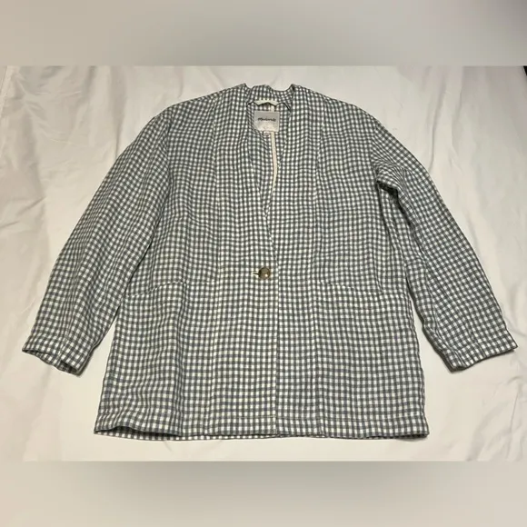 Madewell Linen Collarless Blazer in Gingham Check