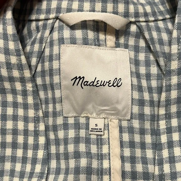 Madewell Linen Collarless Blazer in Gingham Check
