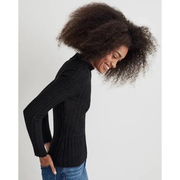 Madewell Sweater Alpaca-Blend Mockneck Sheer Ribbed Long Sleeve Black S NWT New
