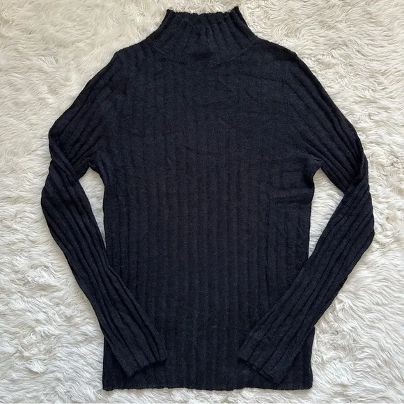 Madewell Sweater Alpaca-Blend Mockneck Sheer Ribbed Long Sleeve Black S NWT New