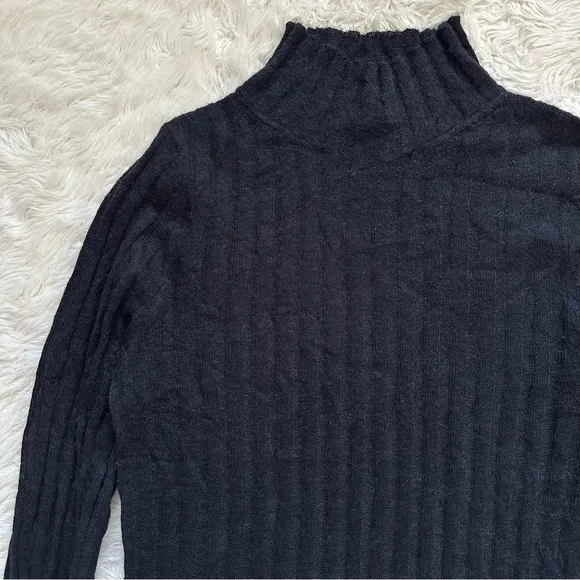 Madewell Sweater Alpaca-Blend Mockneck Sheer Ribbed Long Sleeve Black S NWT New