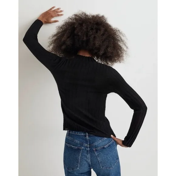 Madewell Sweater Alpaca-Blend Mockneck Sheer Ribbed Long Sleeve Black S NWT New