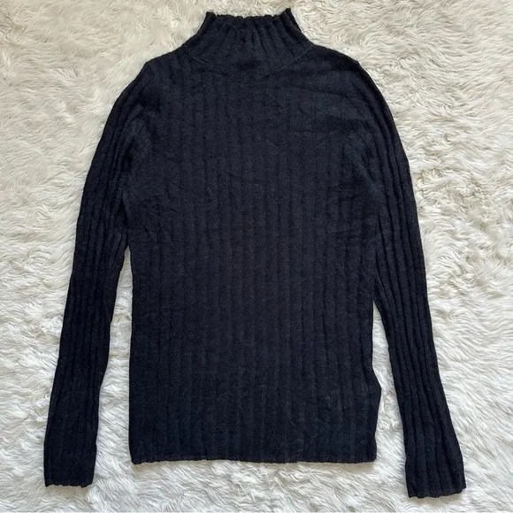 Madewell Sweater Alpaca-Blend Mockneck Sheer Ribbed Long Sleeve Black S NWT New