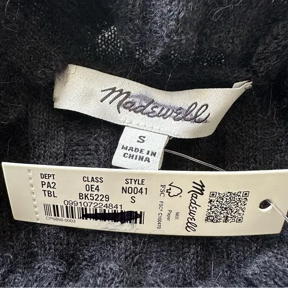 Madewell Sweater Alpaca-Blend Mockneck Sheer Ribbed Long Sleeve Black S NWT New