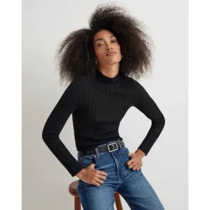 Madewell Sweater Alpaca-Blend Mockneck Sheer Ribbed Long Sleeve Black S NWT New