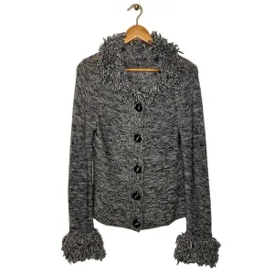 Magaschoni Marled Wool Sweater Cardigan Fringe Size Small