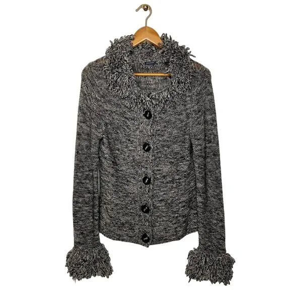 Magaschoni Marled Wool Sweater Cardigan Fringe Size Small