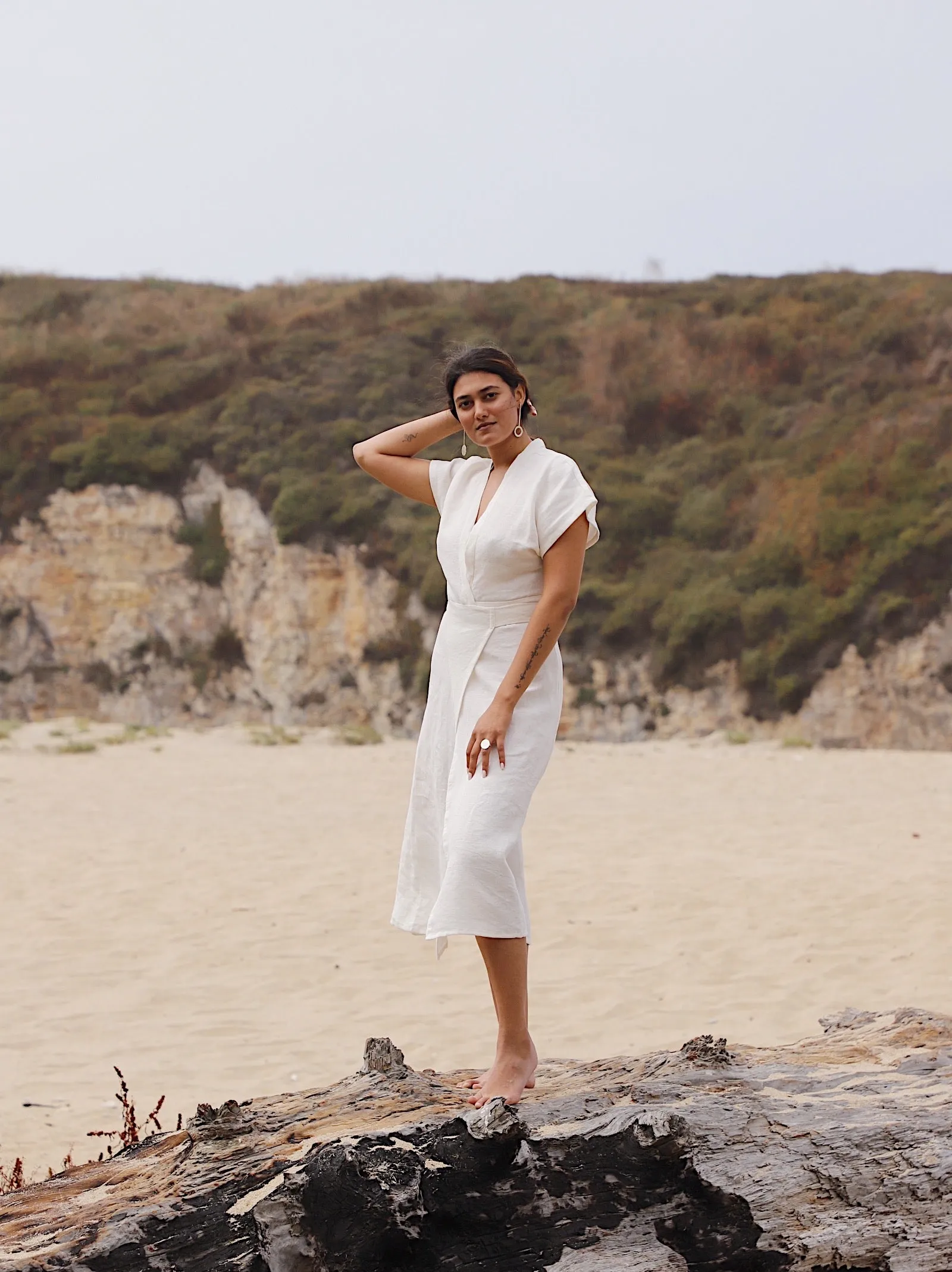 Maria Linen Dress in Paloma White