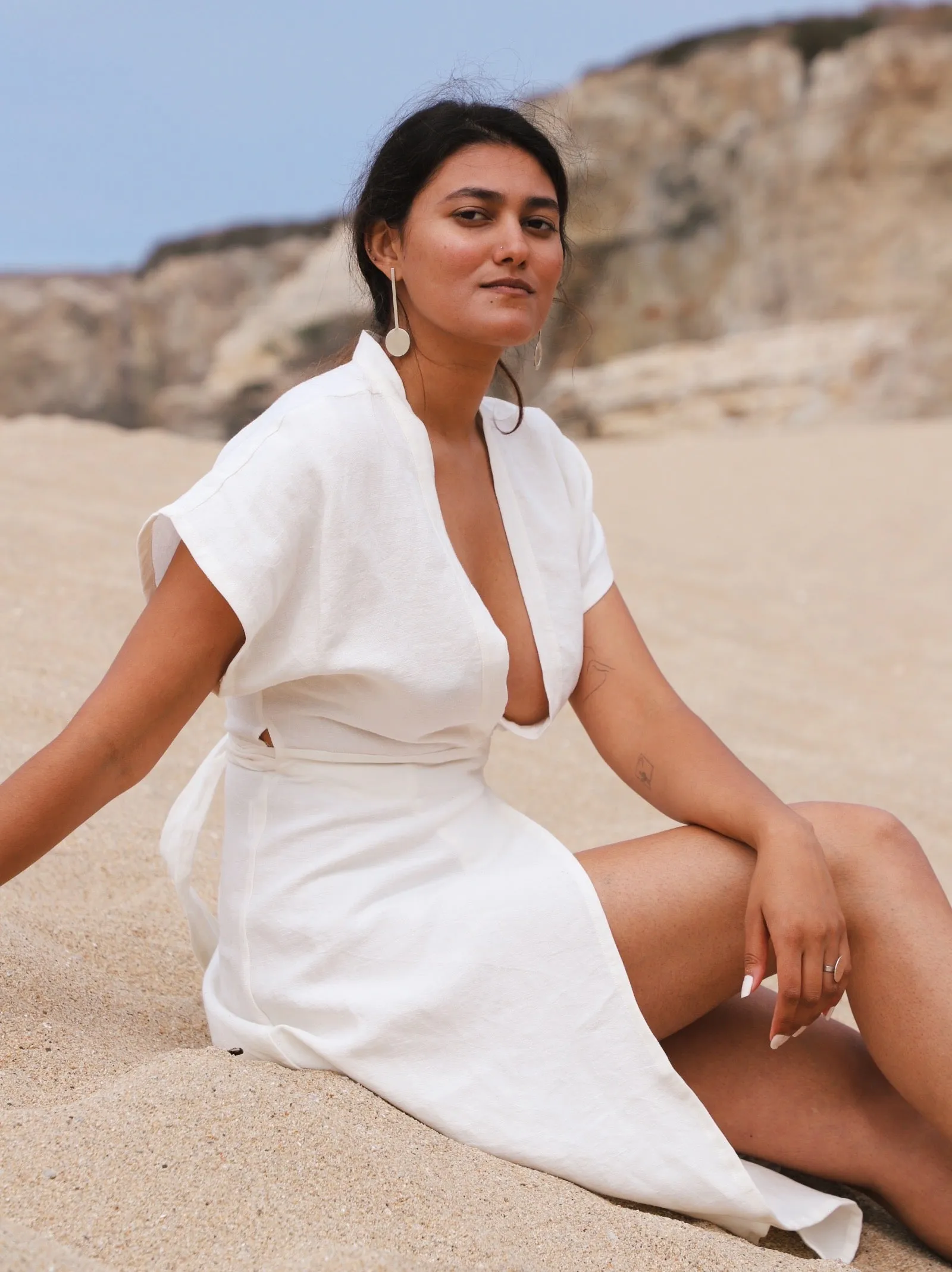 Maria Linen Dress in Paloma White