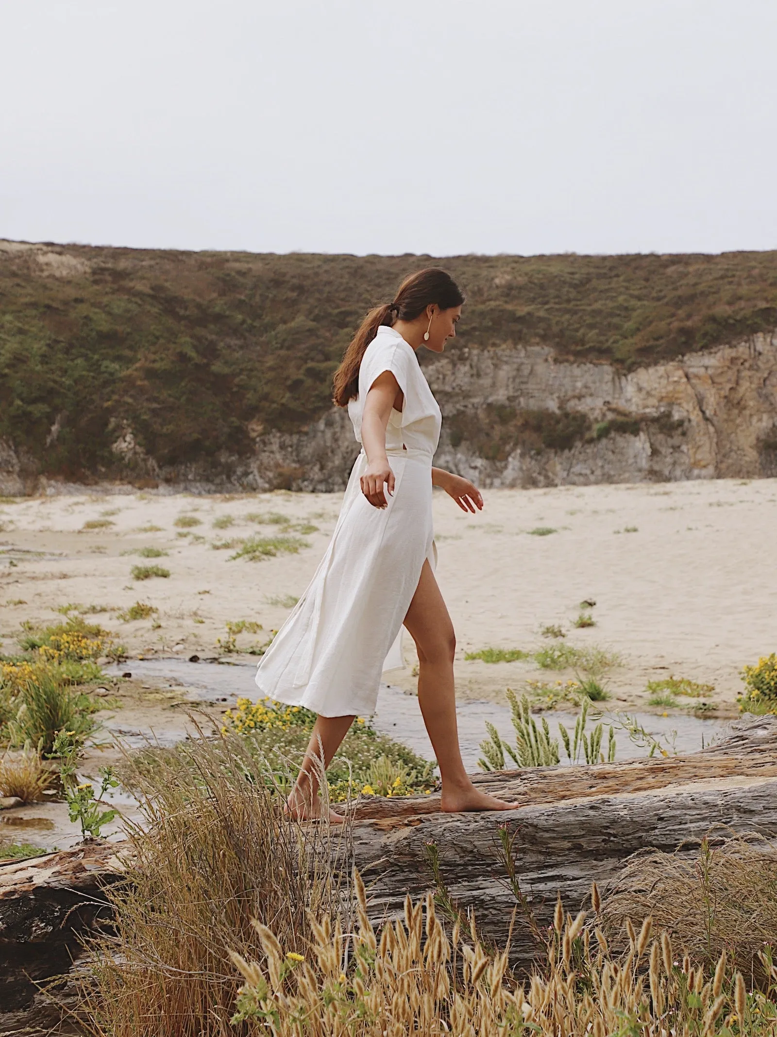 Maria Linen Dress in Paloma White