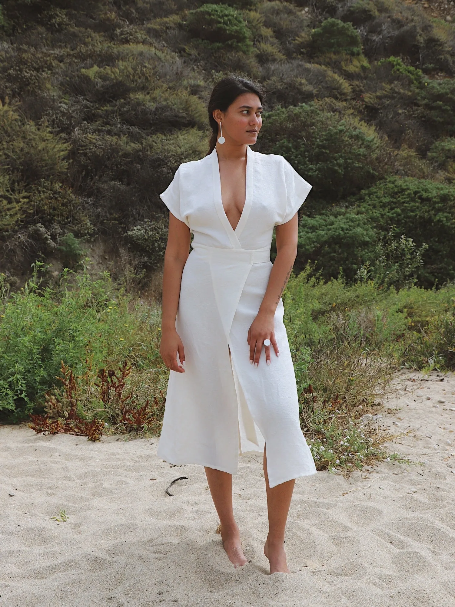 Maria Linen Dress in Paloma White