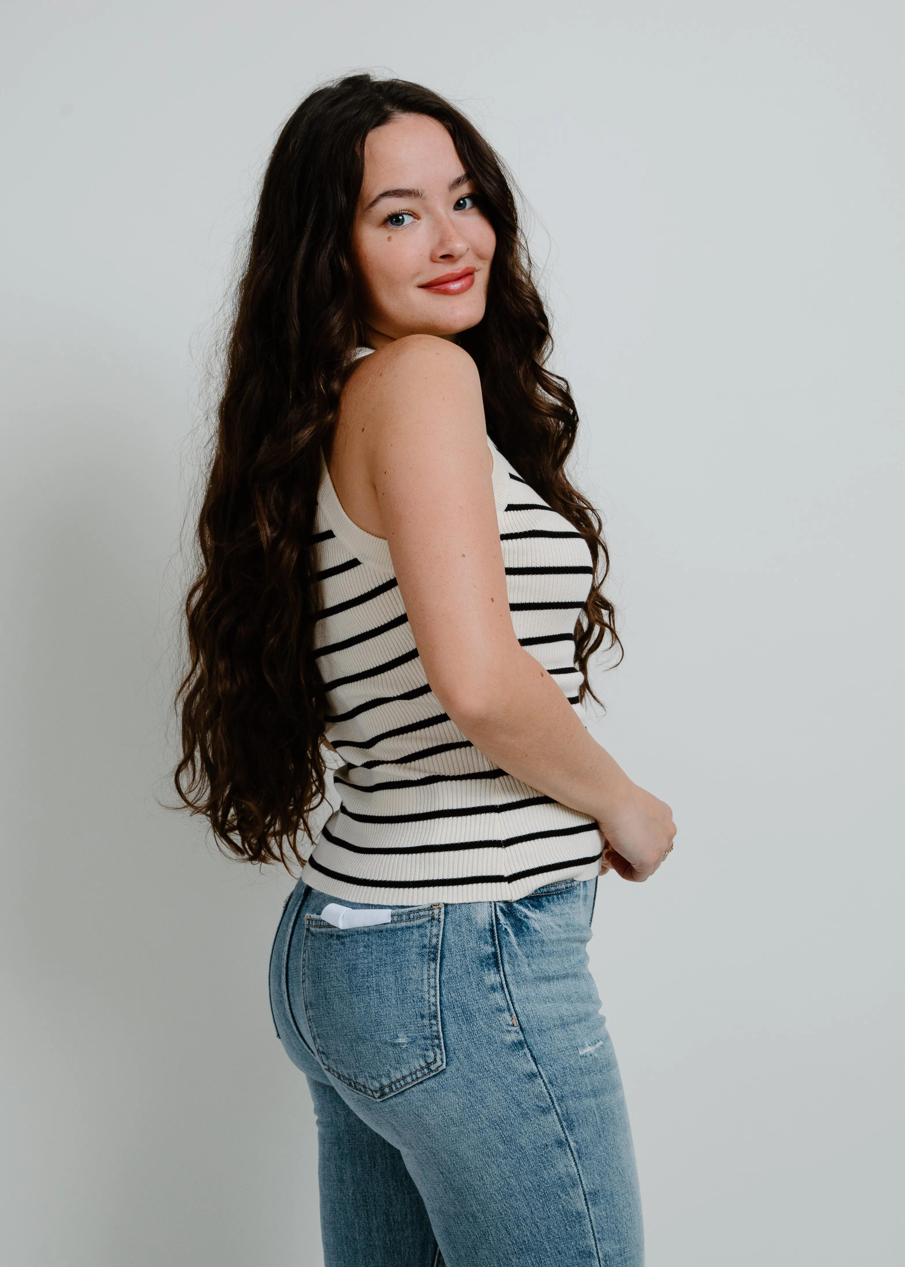 Martie Striped Knit Tank - Cream/Black