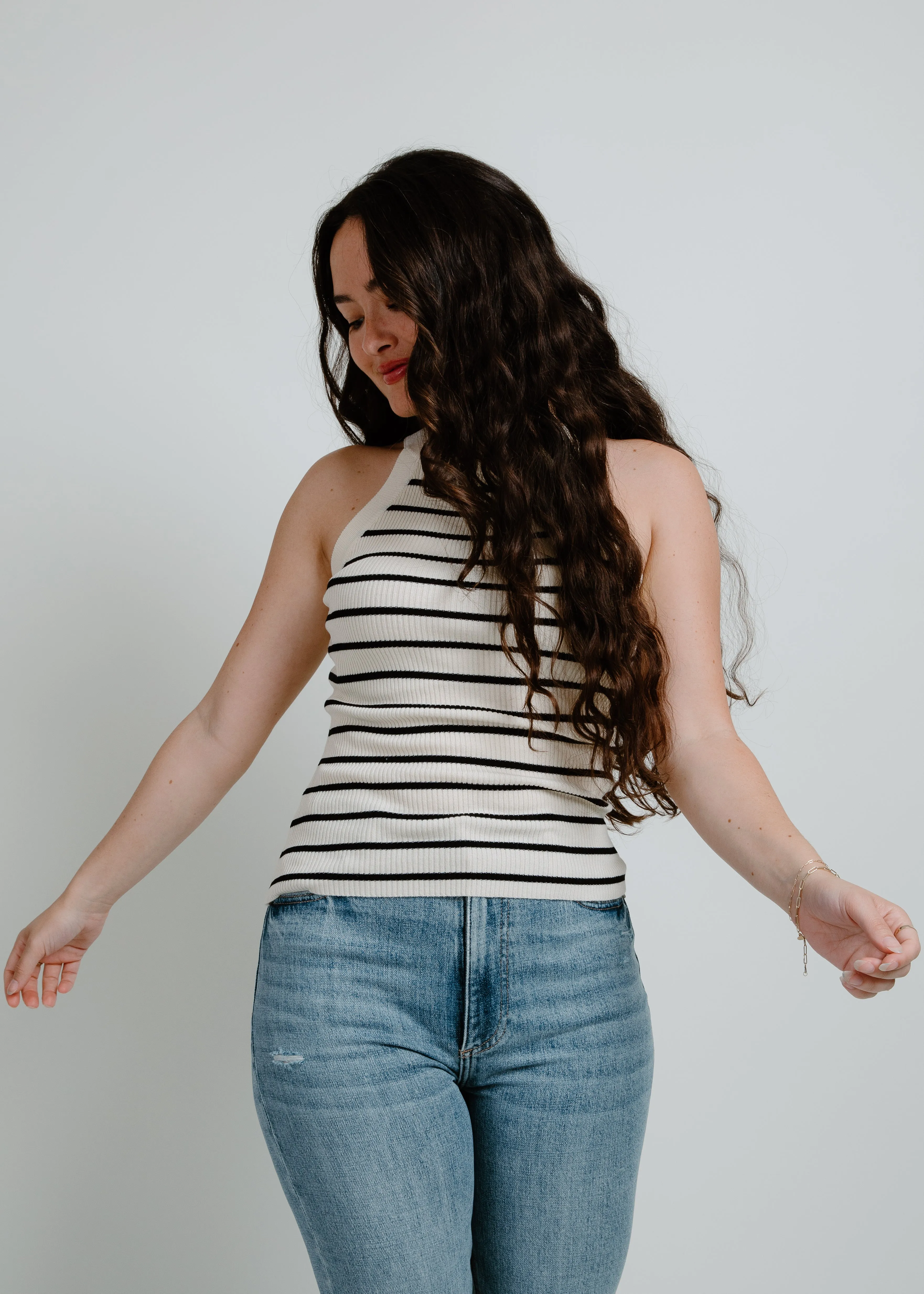 Martie Striped Knit Tank - Cream/Black