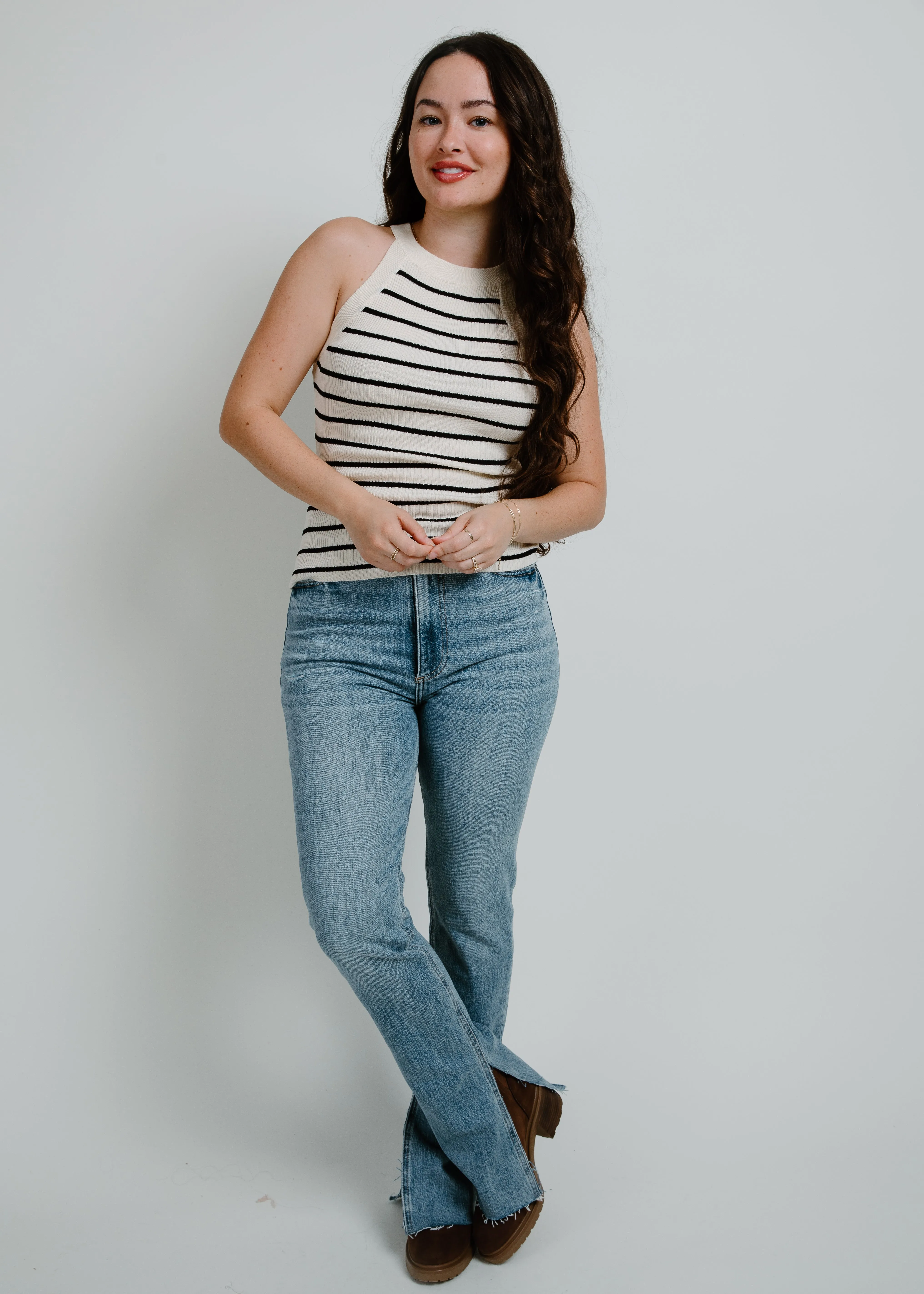 Martie Striped Knit Tank - Cream/Black