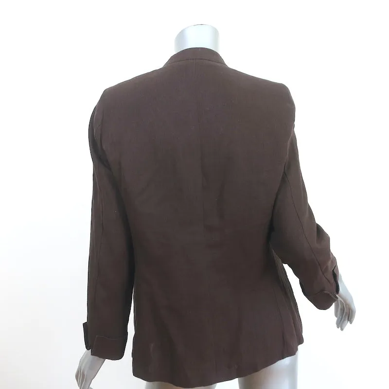 Max Mara Puro Lino Drape-Front Blazer Dark Brown Linen Size 46 One-Button Jacket