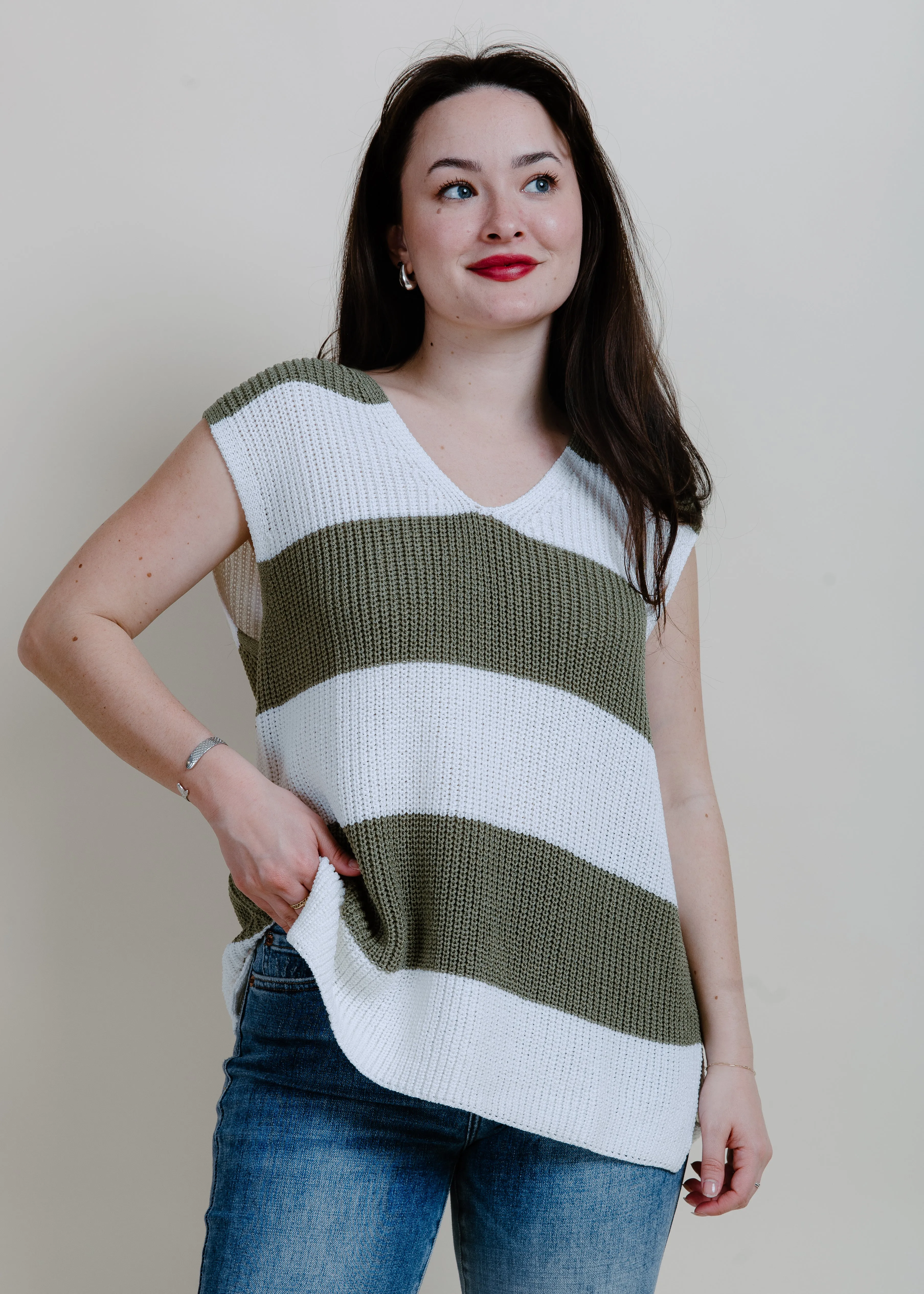 Maya Stripe Knit Tank - Olive