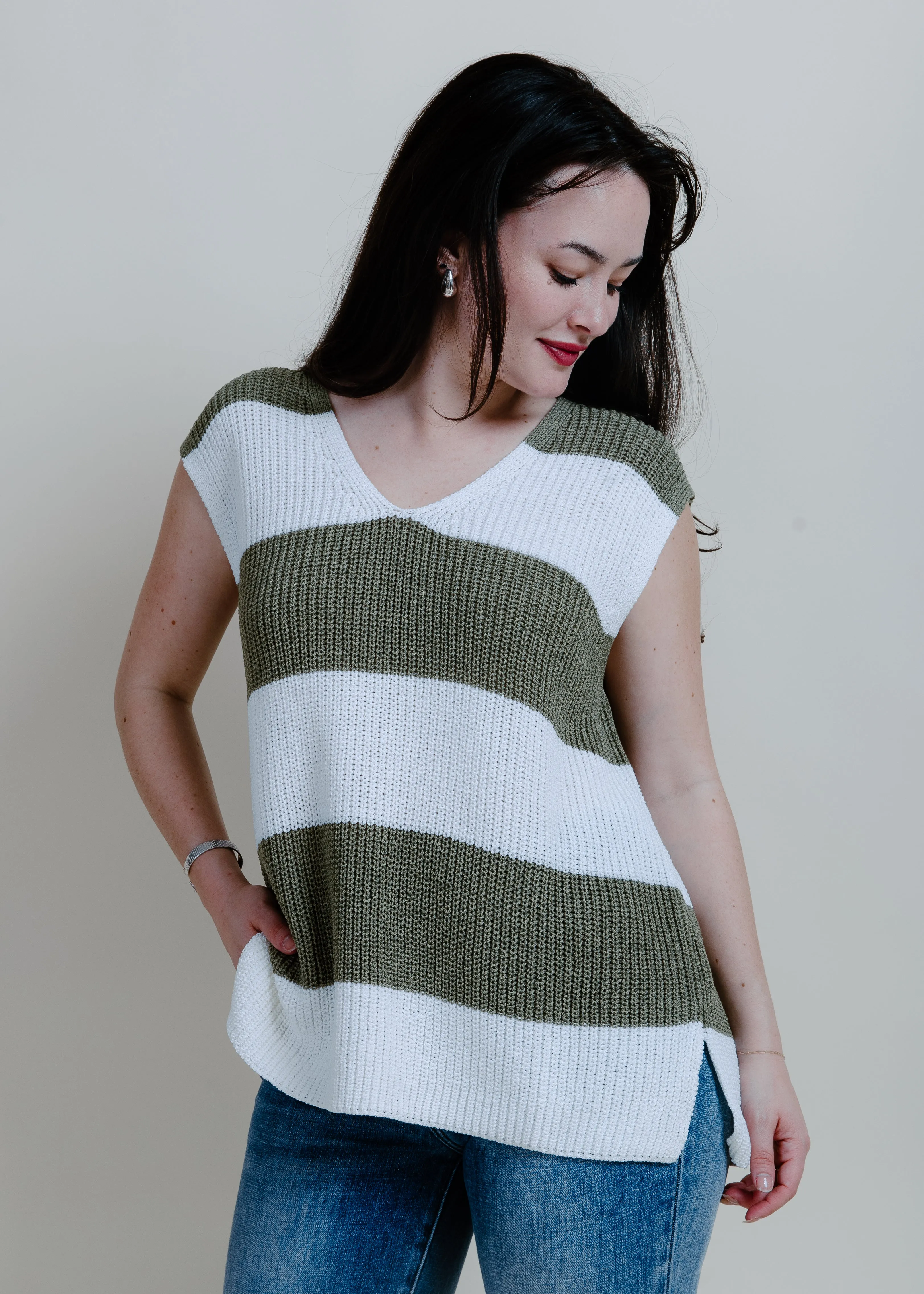 Maya Stripe Knit Tank - Olive
