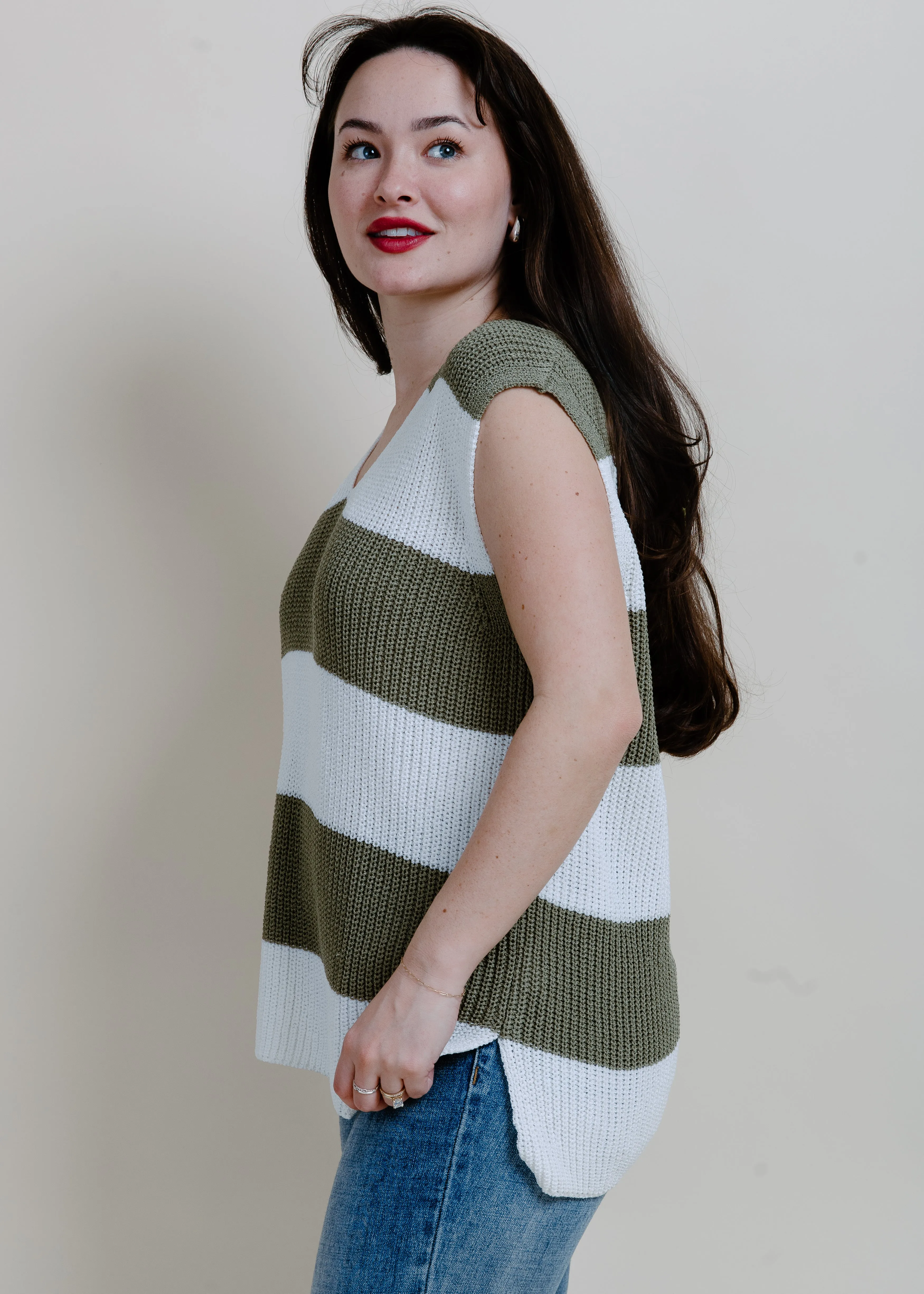 Maya Stripe Knit Tank - Olive