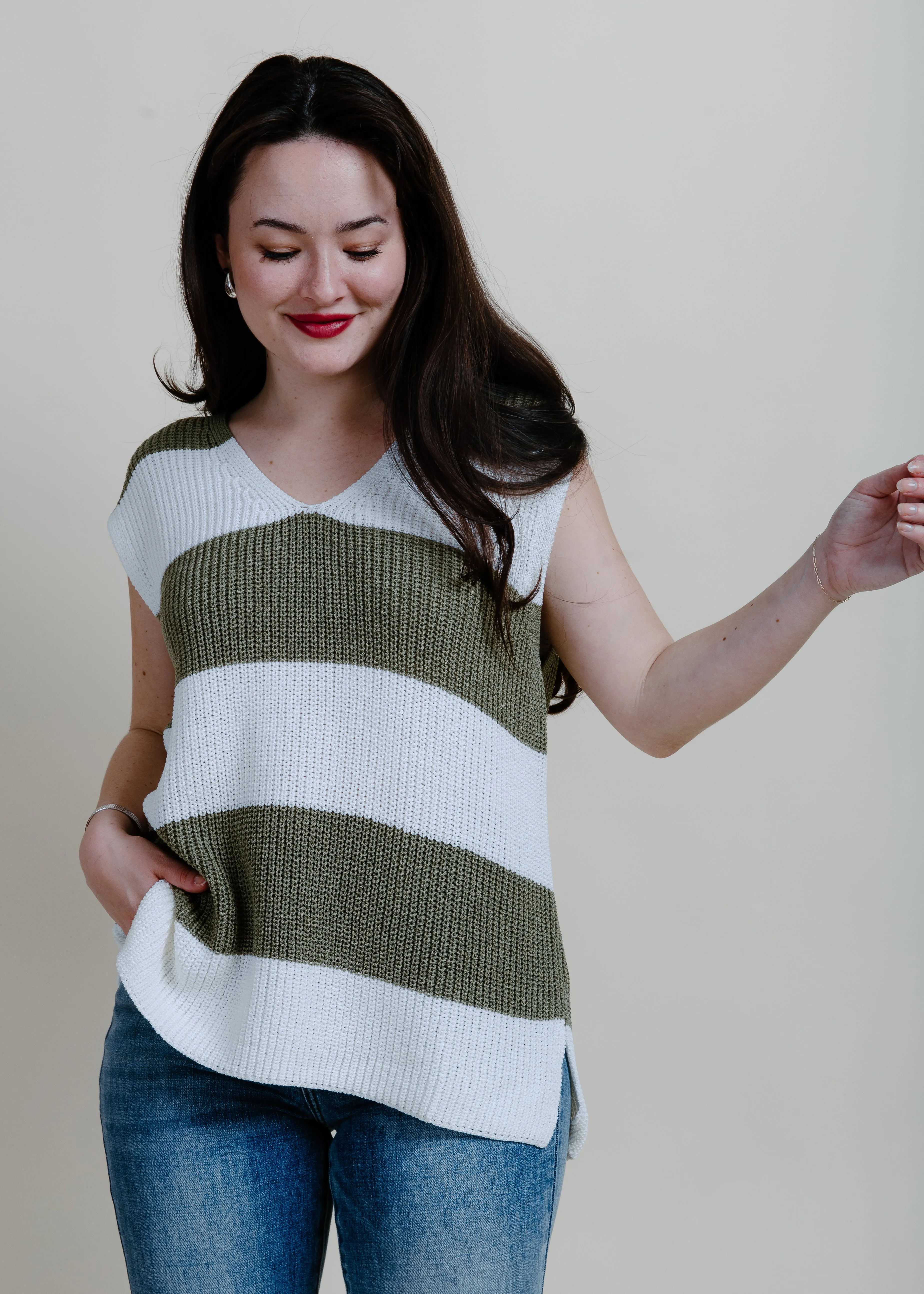 Maya Stripe Knit Tank - Olive