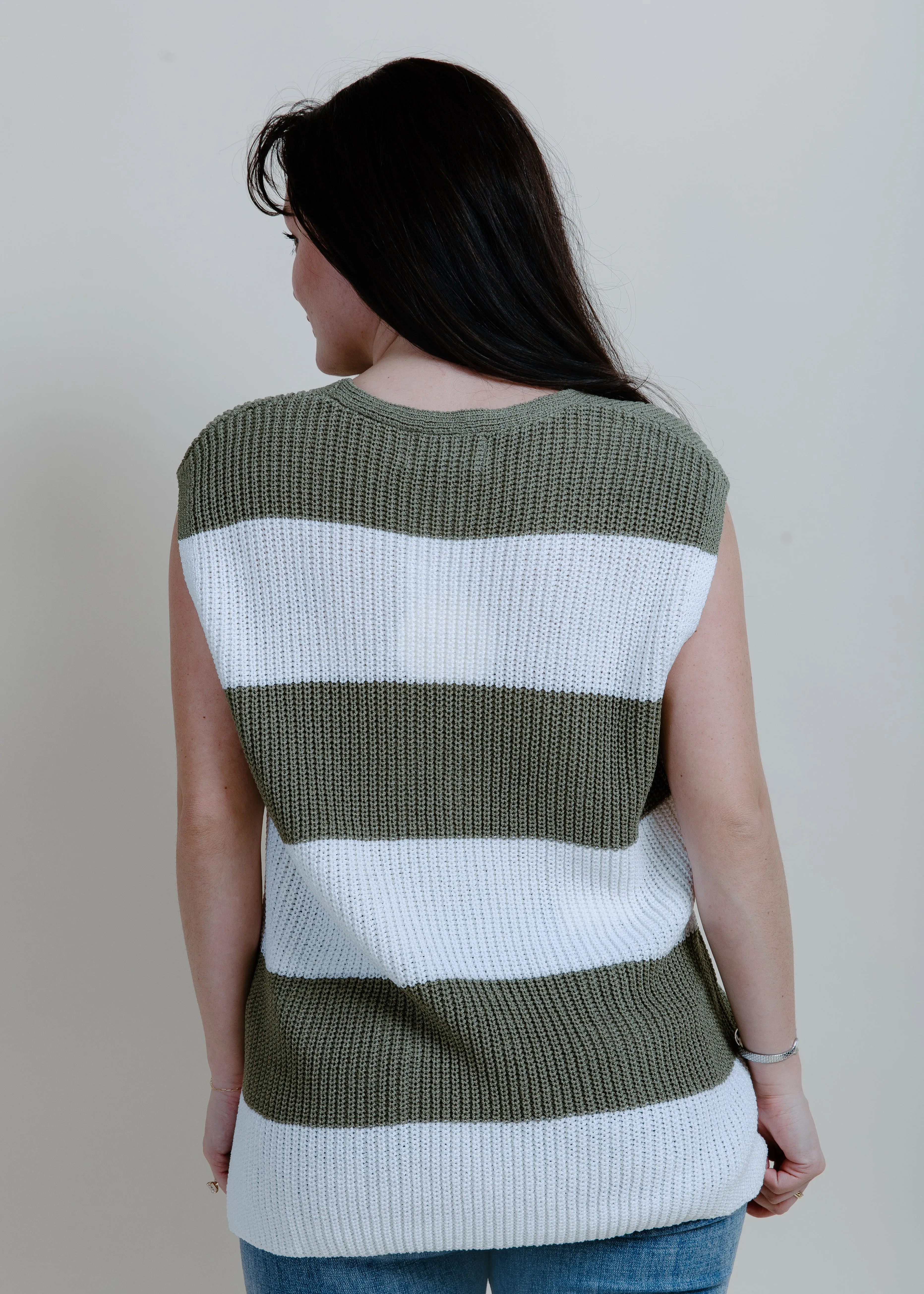 Maya Stripe Knit Tank - Olive
