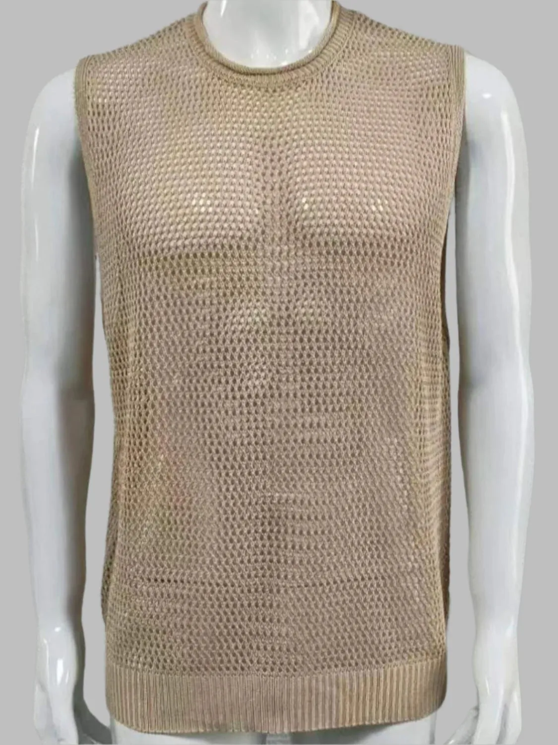 Men's Openwork Round Neck Sleeveless Knit Top
