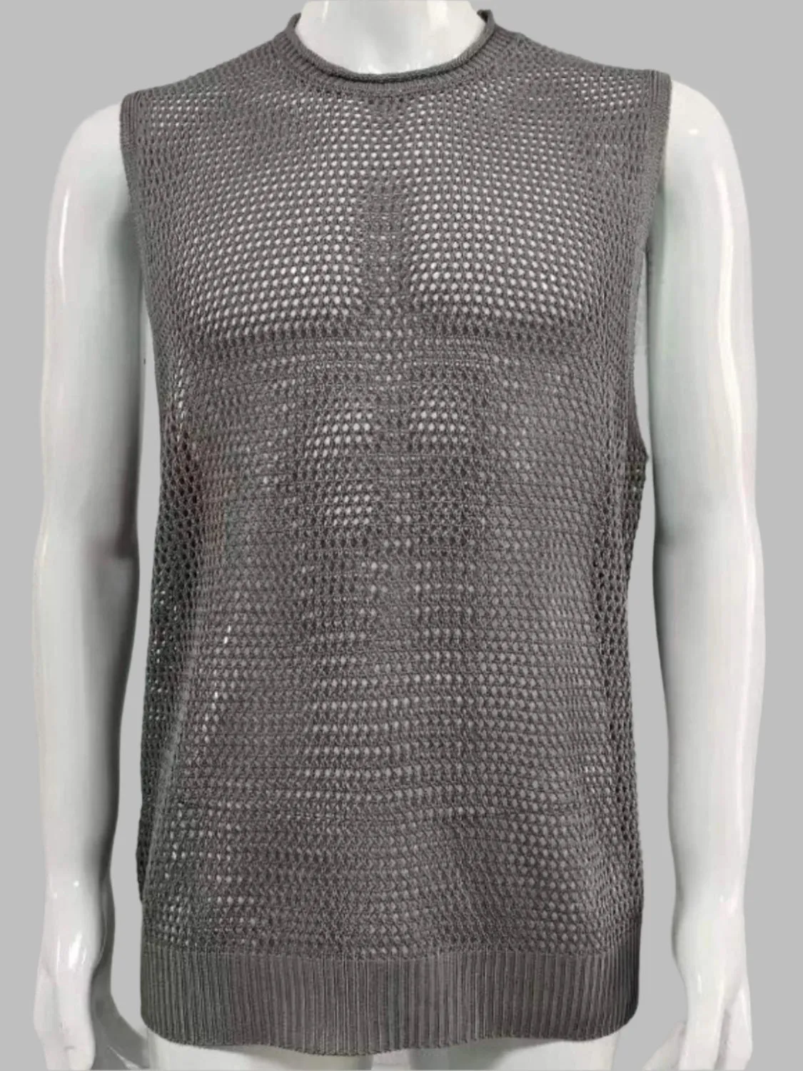 Men's Openwork Round Neck Sleeveless Knit Top