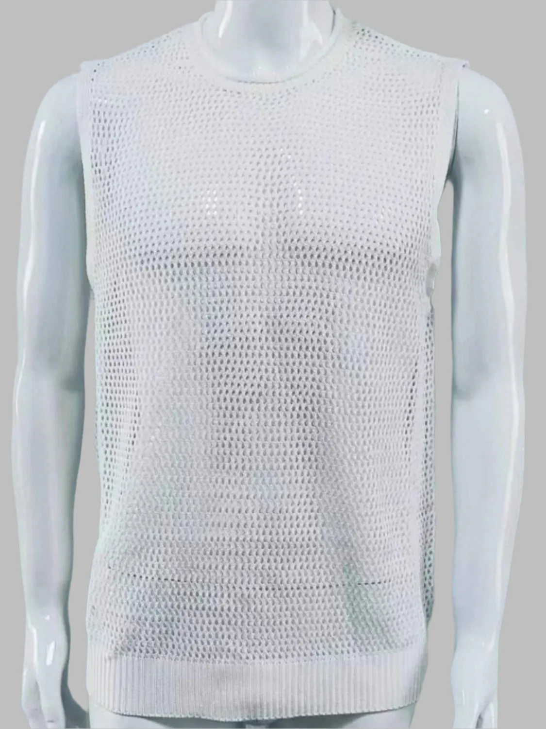 Men's Openwork Round Neck Sleeveless Knit Top