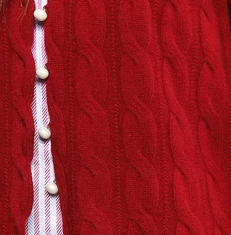 Merino Wool Cable Knit Sweater - Red