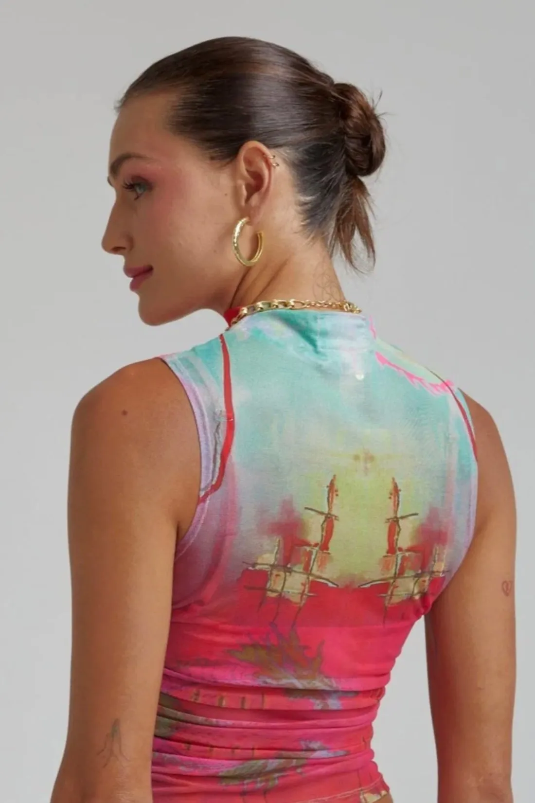 Mesh High Neck Tank Dragon Blaze