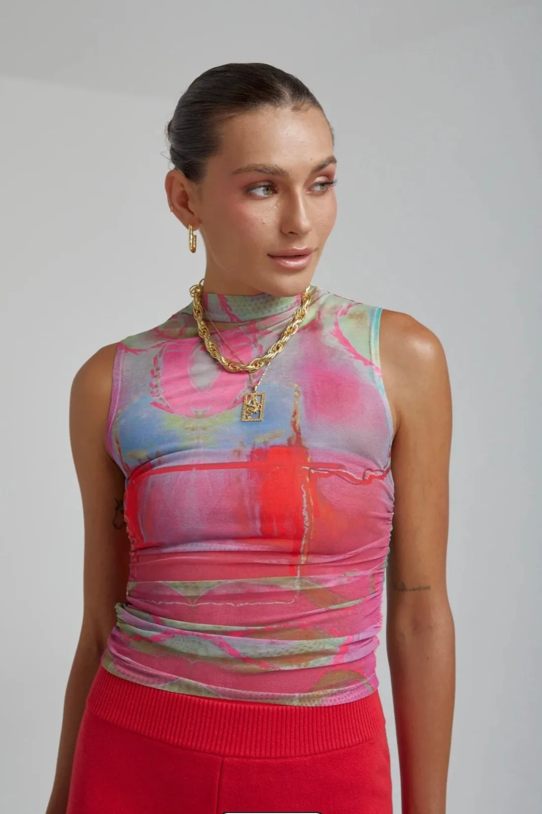 Mesh High Neck Tank Dragon Blaze