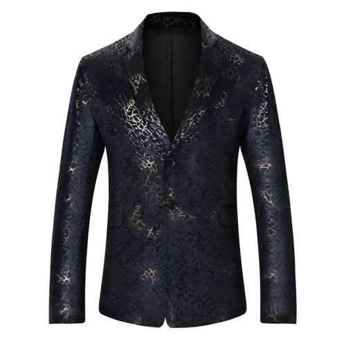 Metallic Brocade Printed Slim Fit Blazer - M