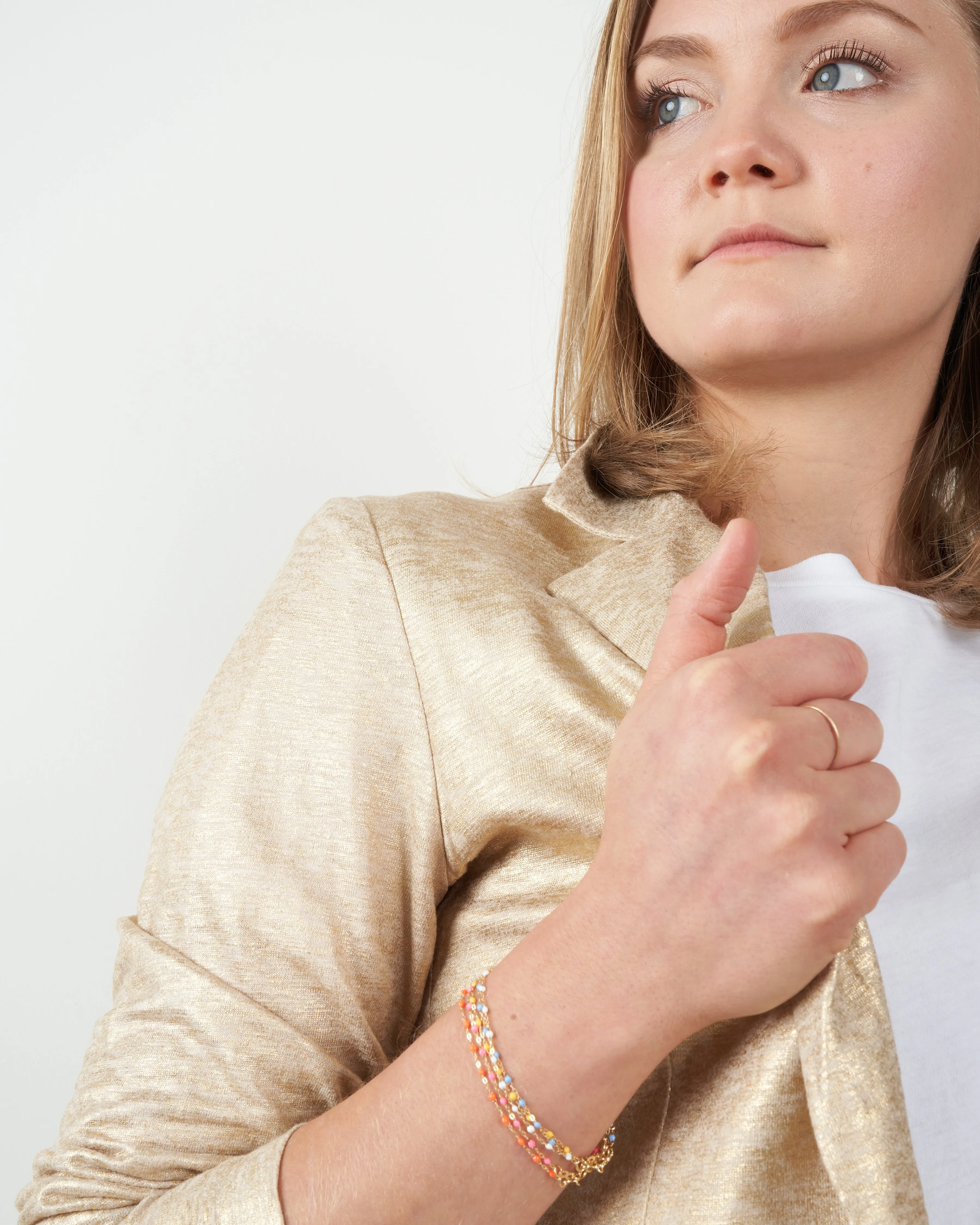 metallic one button blazer - golden sand