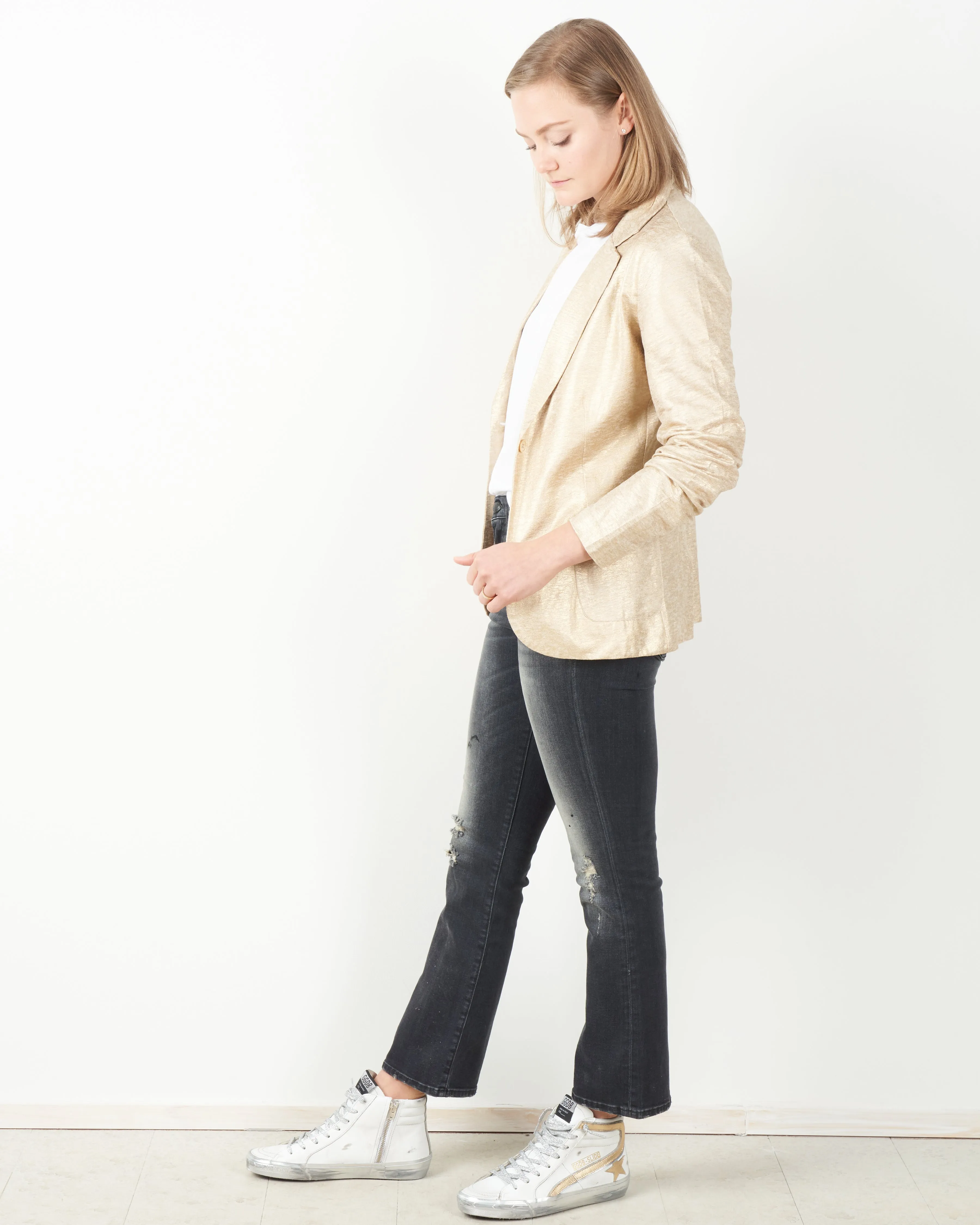 metallic one button blazer - golden sand