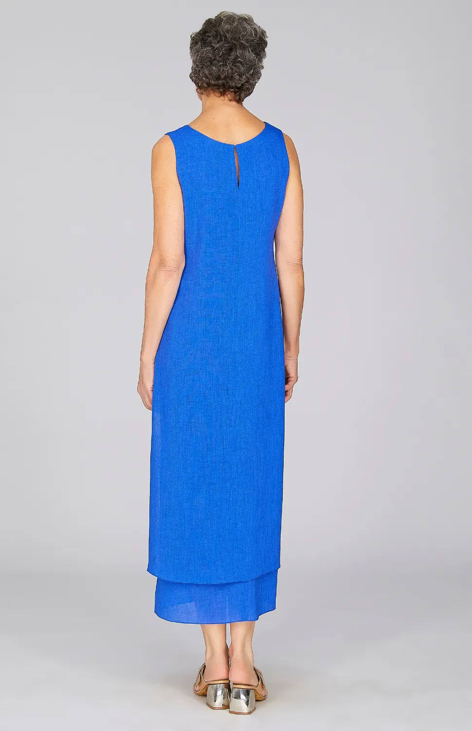 Microlinen Double Layer V Neck Dress Electric Blue