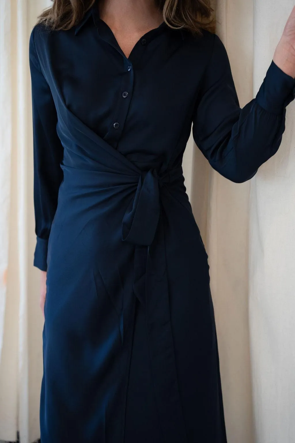 Mima Rosso Navy Faux Wrap Shirt Dress