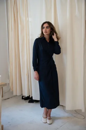 Mima Rosso Navy Faux Wrap Shirt Dress