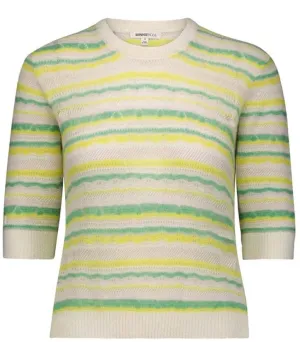 Minnie Rose Italian Viscose Short Sleeve Sweater - Green Combo