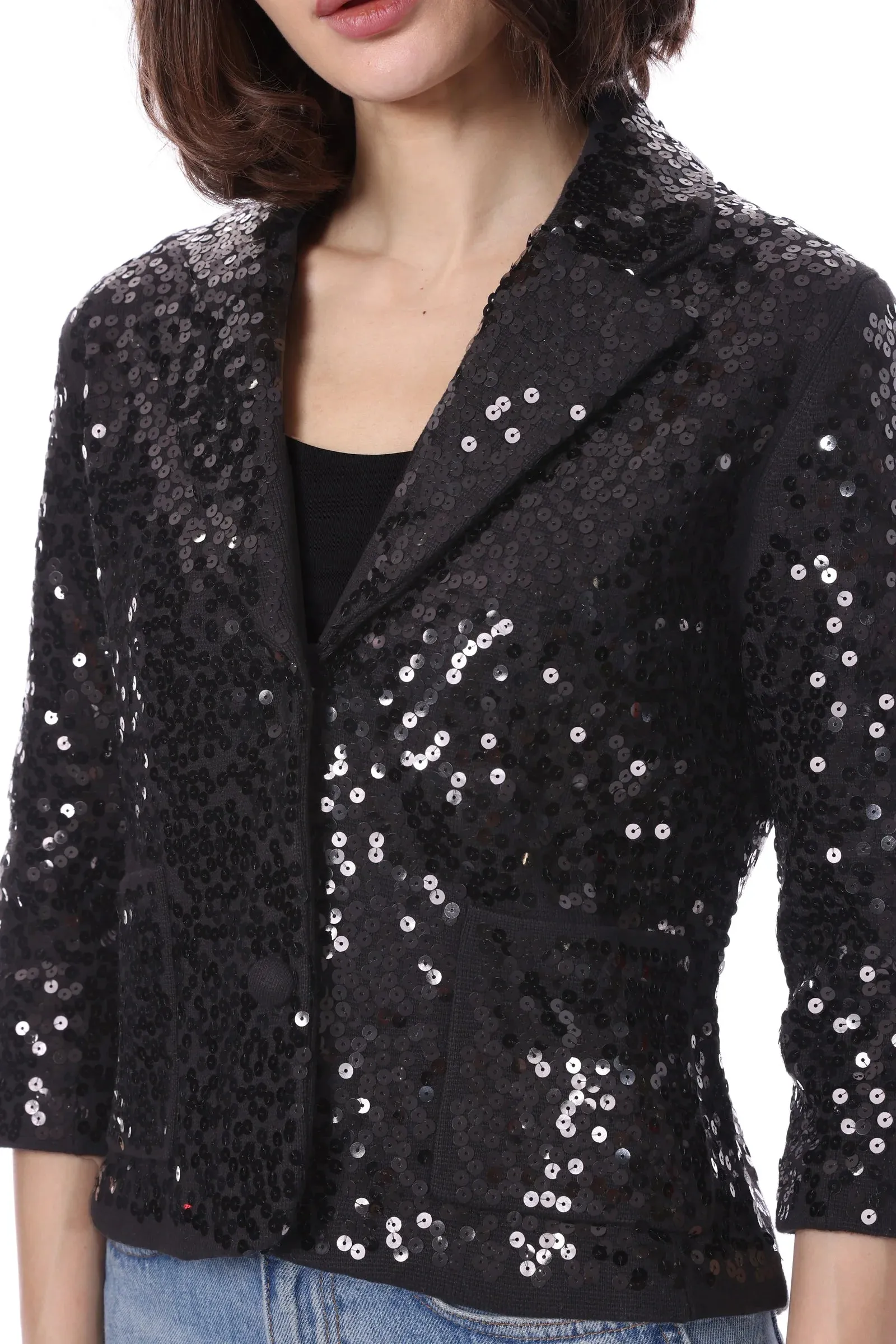 Minnie Rose Sequin Shrunken Blazer