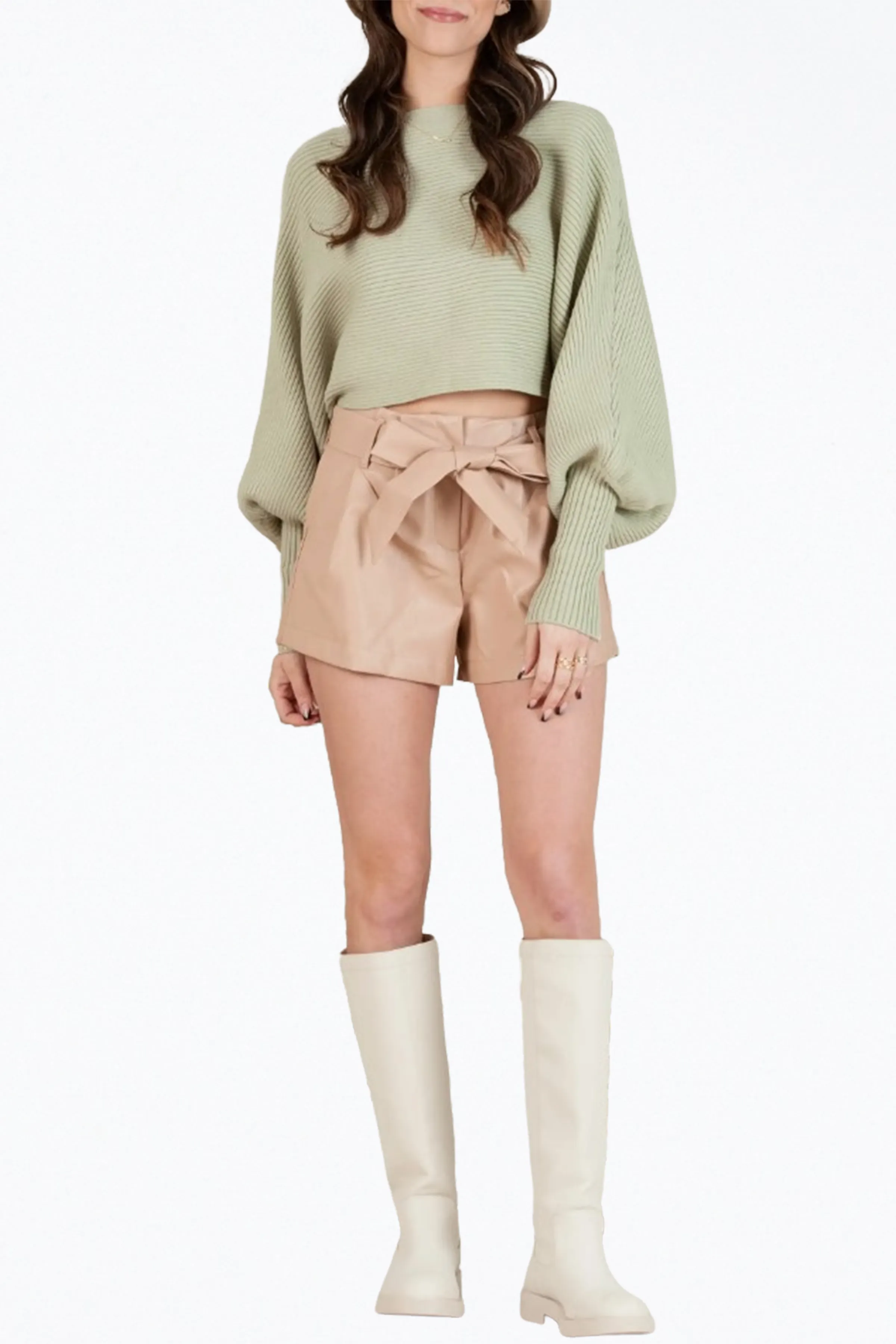 MISHA CROPPED RIBBED-KNIT SWEATER