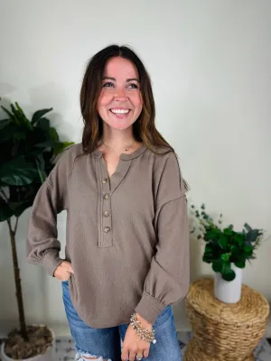 Misty Taupe Button Sweater