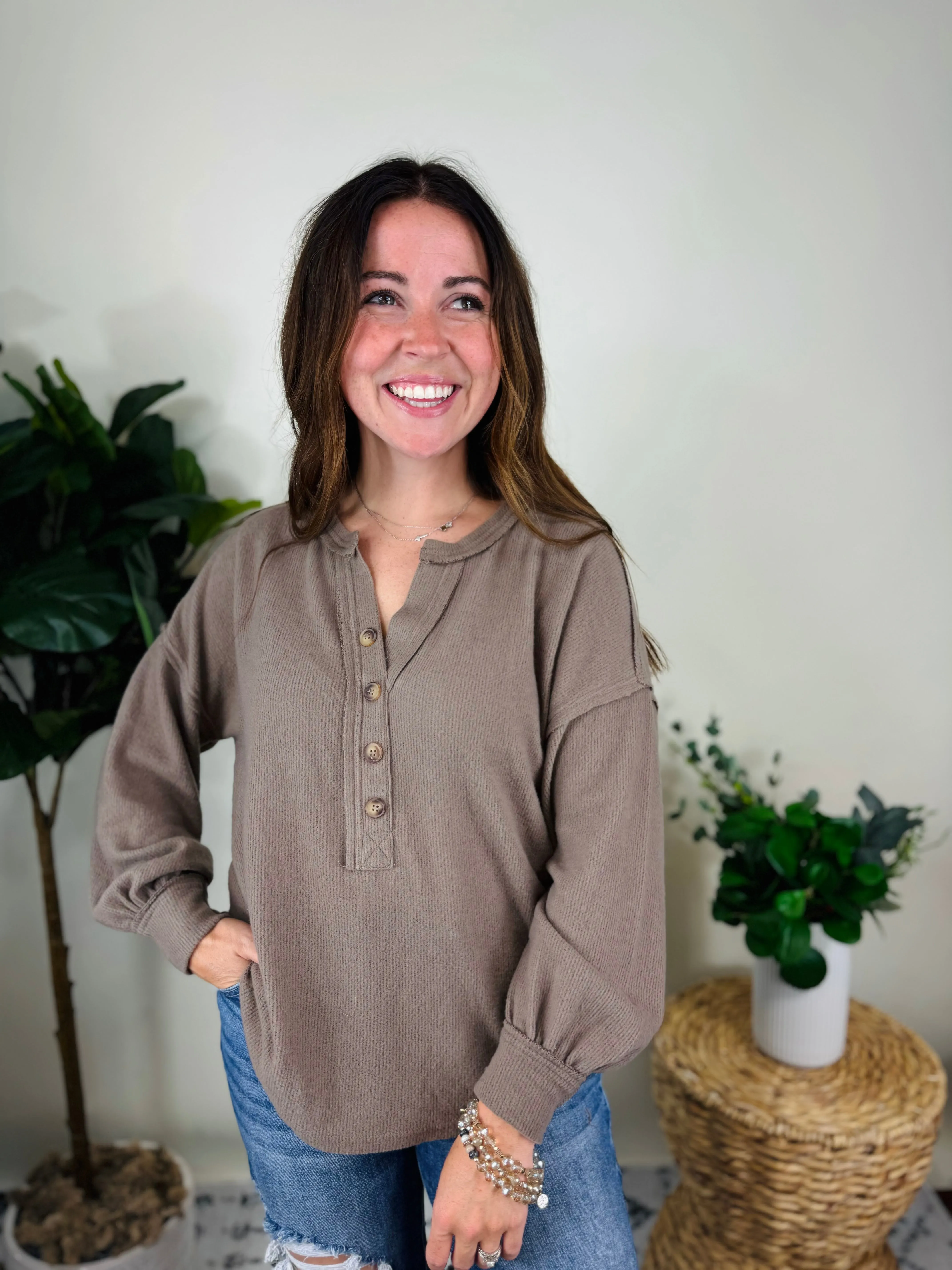 Misty Taupe Button Sweater
