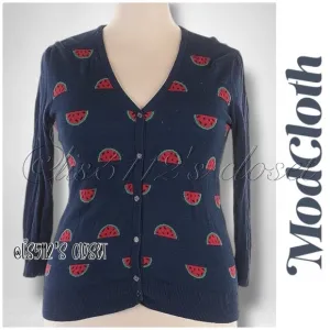 ModCloth Navy Blue Watermelon Print Button Front Cardigan Sweater 2X