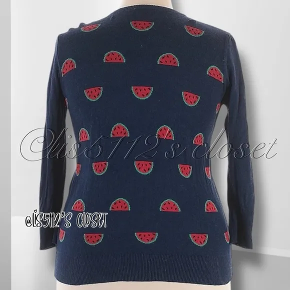 ModCloth Navy Blue Watermelon Print Button Front Cardigan Sweater 2X