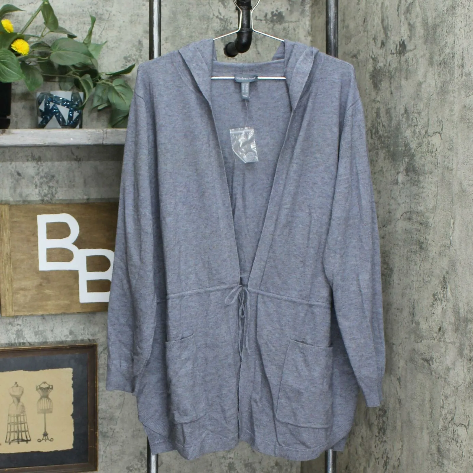Modern Soul Plus Size Spacedye Tie Front Hooded Cardigan Sweater