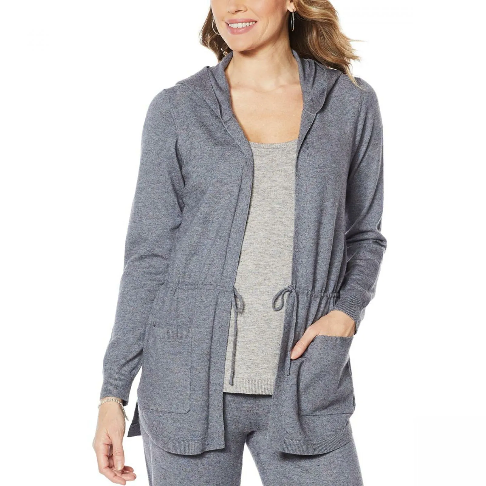 Modern Soul Plus Size Spacedye Tie Front Hooded Cardigan Sweater