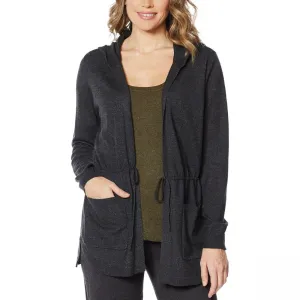 Modern Soul Women's Spacedye Tie Front Hooded Cardigan Sweater