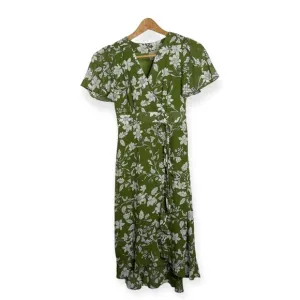Moon River Green Floral Ruffle Wrap Midi Dress Size S
